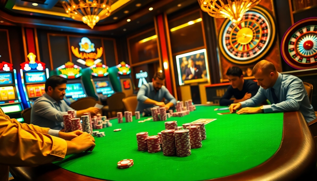 Enjoying the thrill of poker at Man88 with vibrant chips and an exciting casino atmosphere.