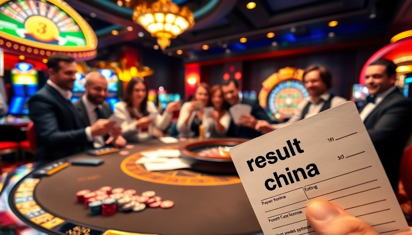 Experience the thrill of betting as players engage in excitement at a casino, with "result china" displayed prominently.