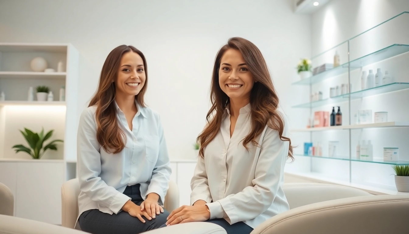 落ち着いたクリニック環境で、女性の患者とカウンセラーが対話する女性の薄毛治療のカウンセリング風景。