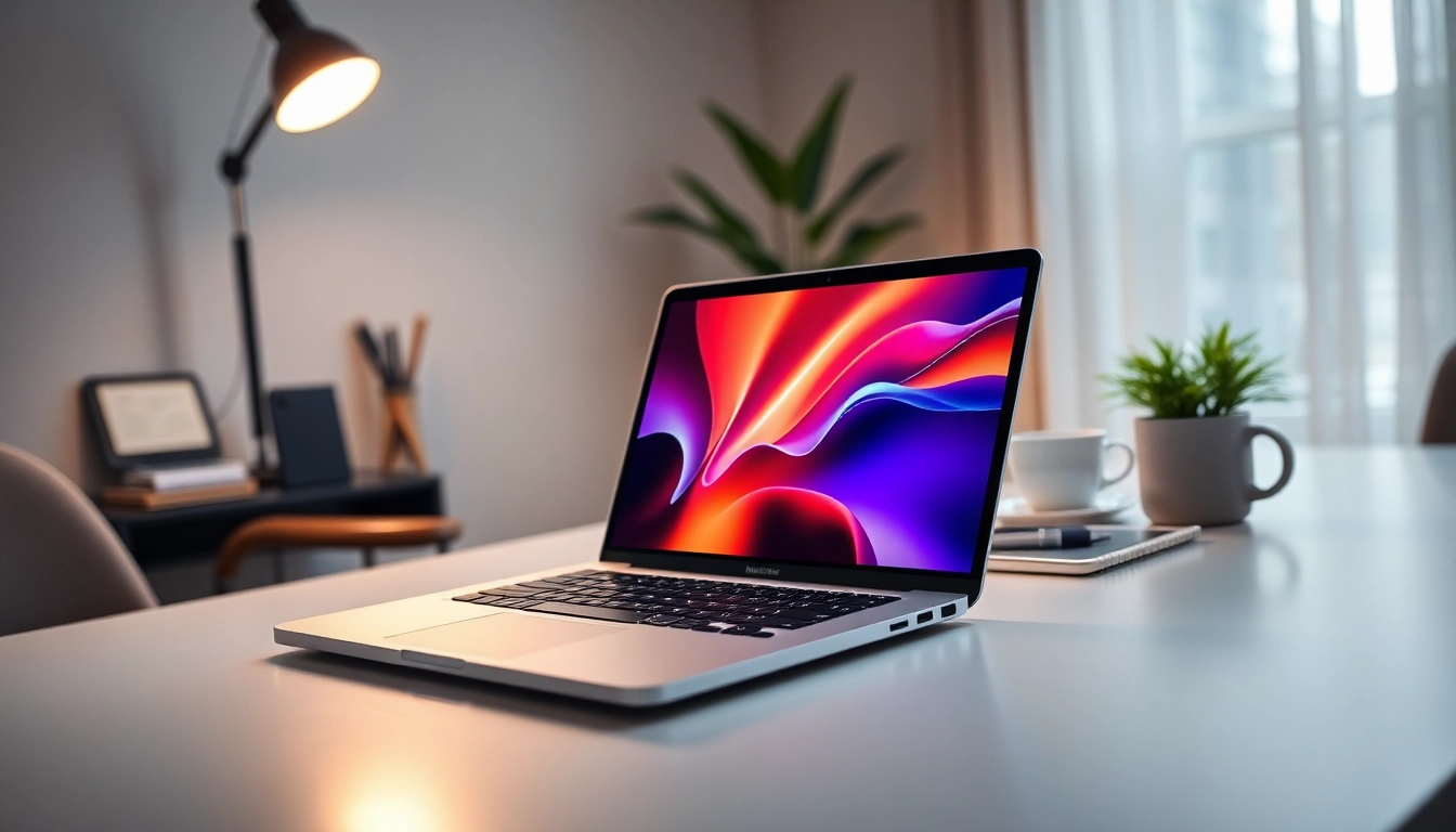 Usando el MacBook Air M3 en un escritorio moderno y bien iluminado, con un entorno profesional.