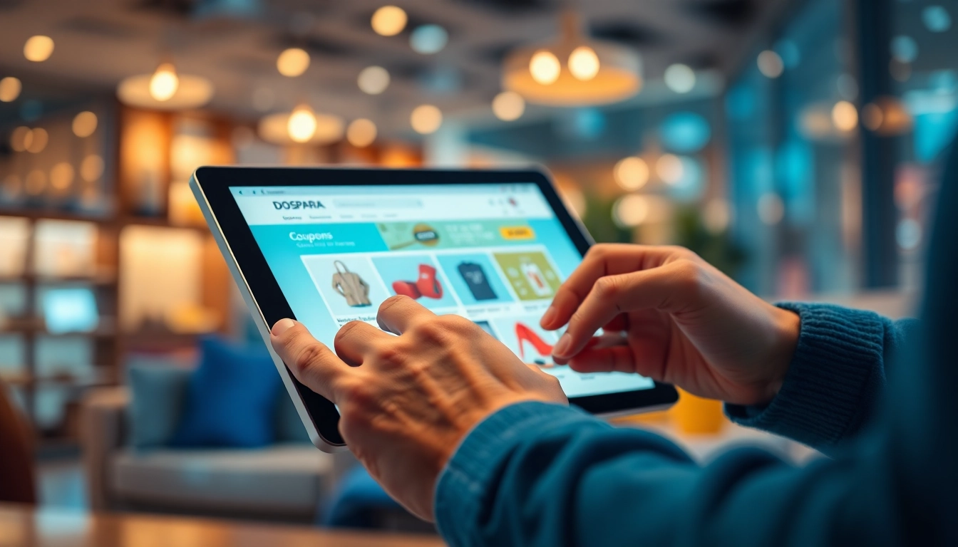 Engaging with Dospara coupons on a sleek tablet, showcasing online shopping excitement.