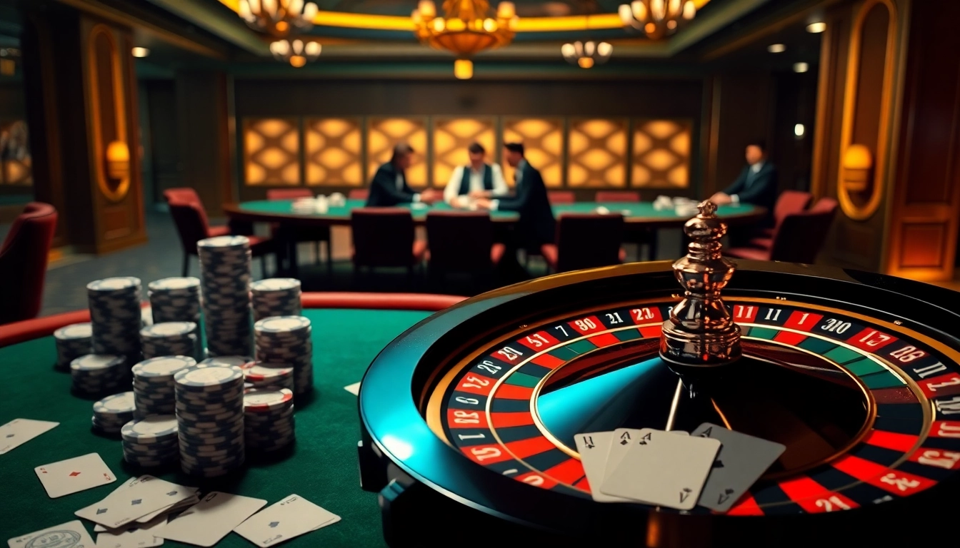 Man88 offers an exciting casino scene with roulette and poker, showcasing intense gambling action.