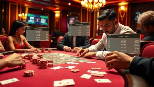 Experience the thrill of onicplay poker with dynamic players and glimmering chips on a casino table.