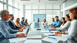 Engaging team discussion on Contract Management at a modern conference table.