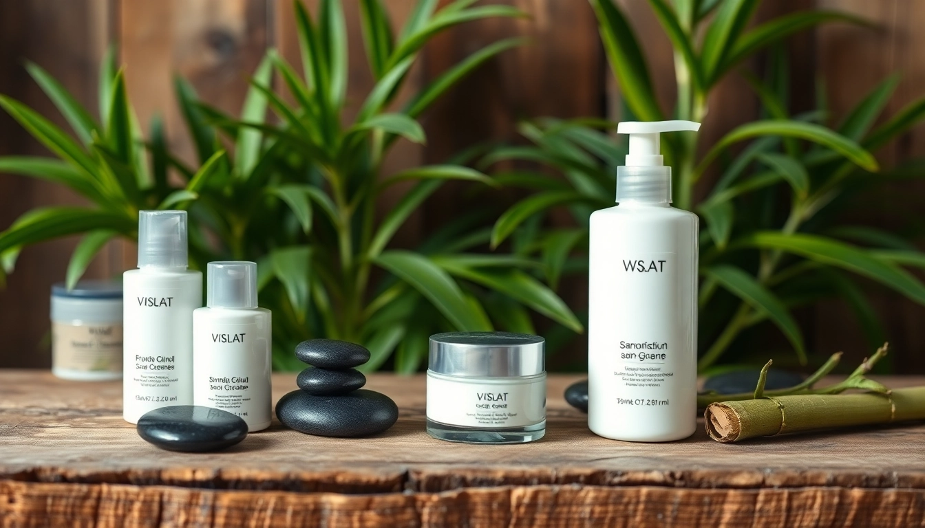 Natūrali kosmetika produktai grožio priežiūrai, sudėti ant medinės lentos.