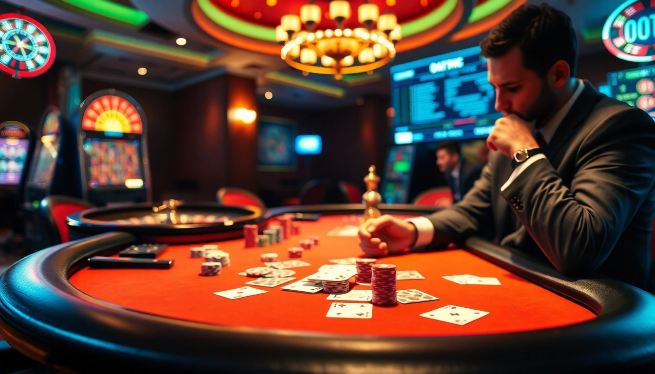 Players engaging at a high-stakes table featuring hidden wiki onion links among casino elements.