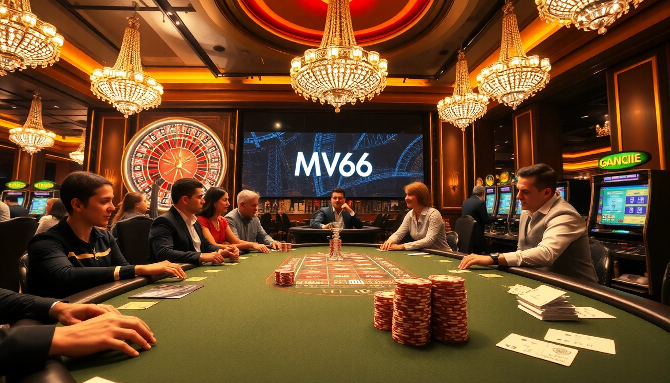 Players engaging at a high-stakes table while embracing the thrill of MV66 gambling.