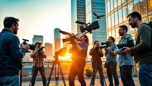 Engaged video production crew capturing stunning scenes in Edmonton production companies.