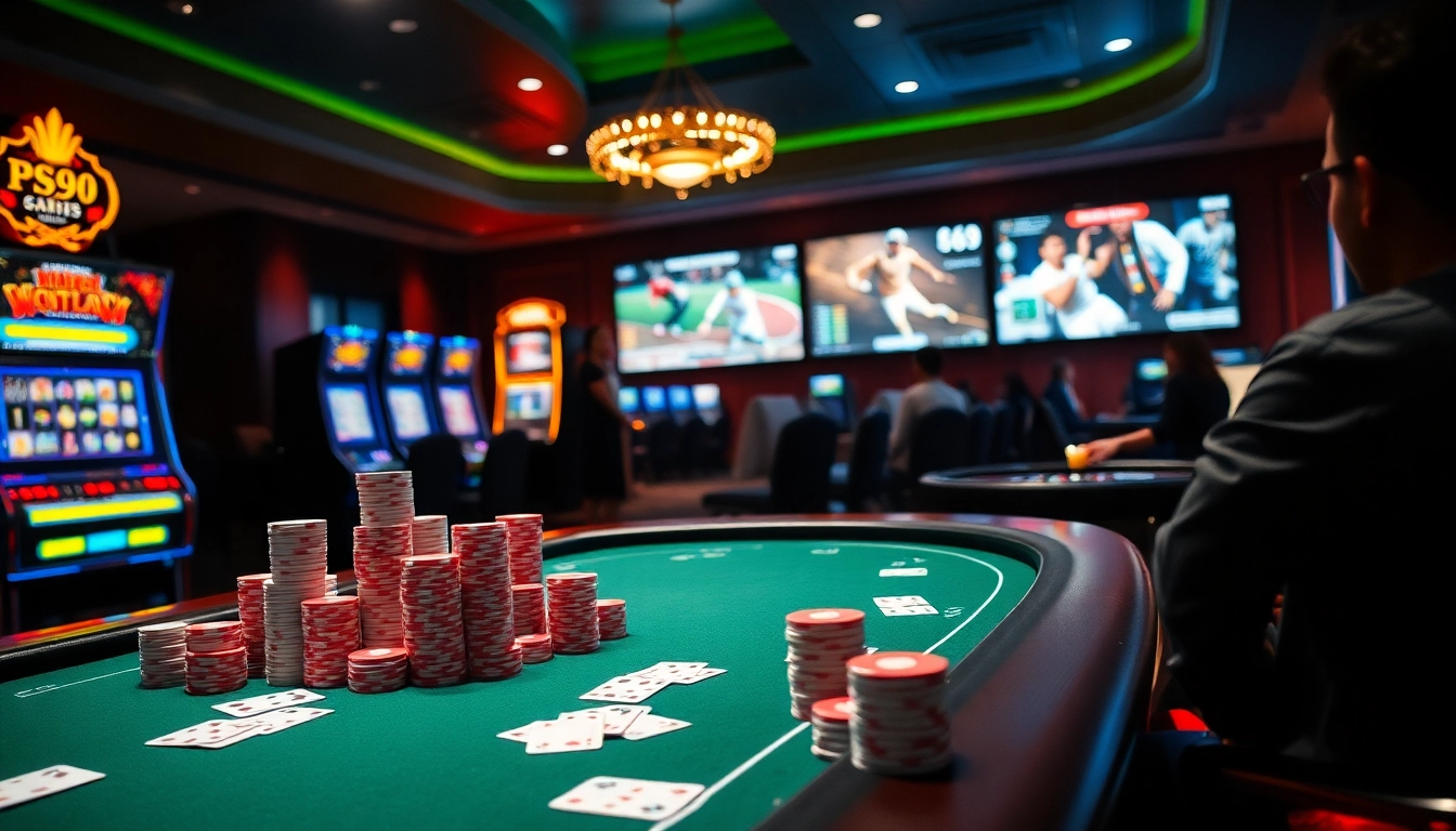 Experience thrilling PS99 thể thao action at a vibrant casino with poker and sports betting.