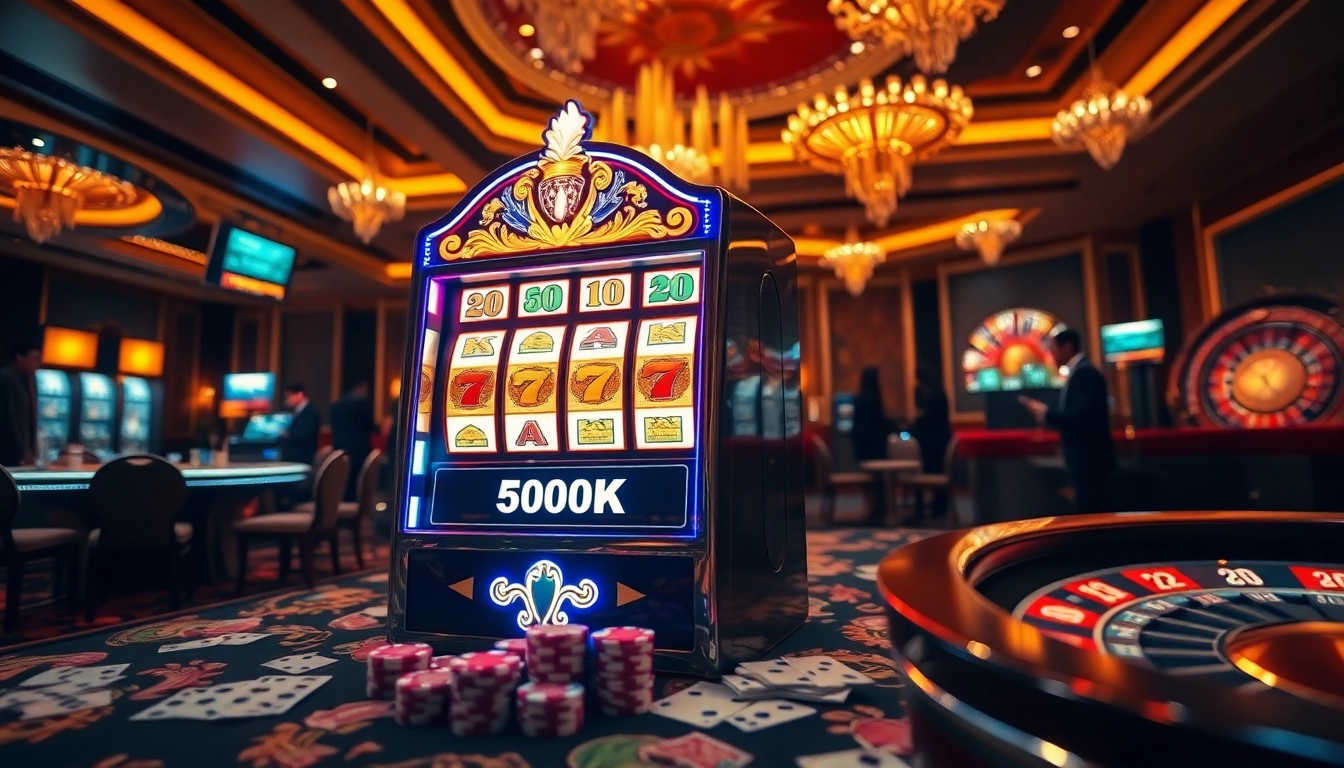 Spin to win at the slot depo 5k machine in a vibrant casino atmosphere filled with excitement.