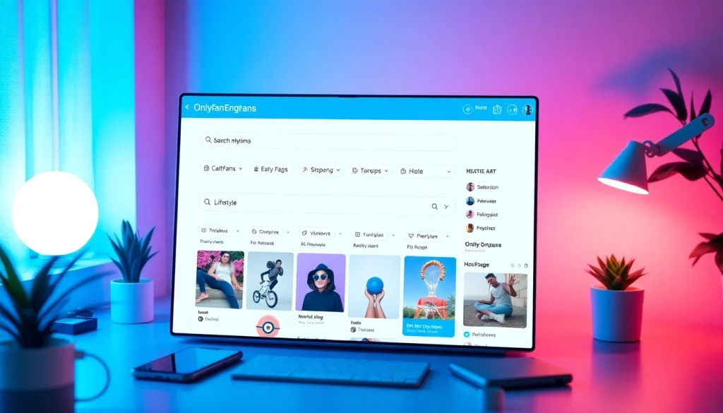 OnlyFans Search engine on a modern digital interface with categories and filters.