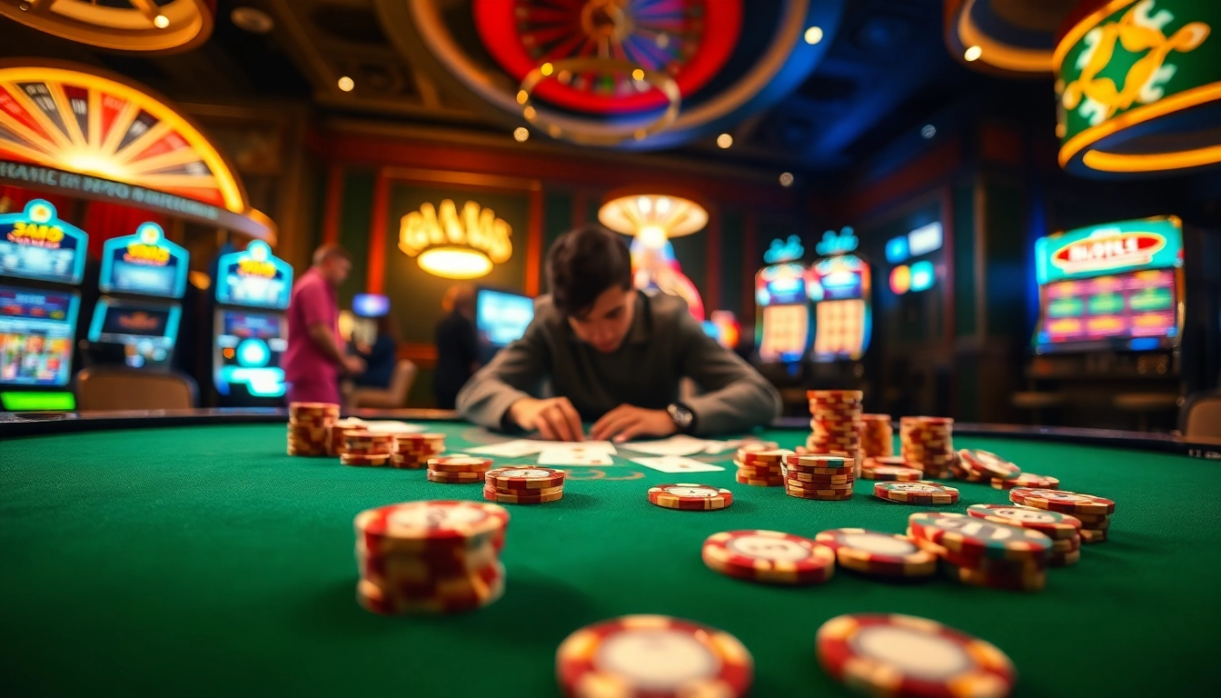 Experience the excitement of J88-themed gambling with vibrant poker chips and a high-stakes table.