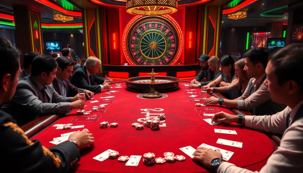 Trải nghiệm cảm giác chiến thắng tại cg79 với bàn casino sang trọng, chip bài poker và không khí sôi động.