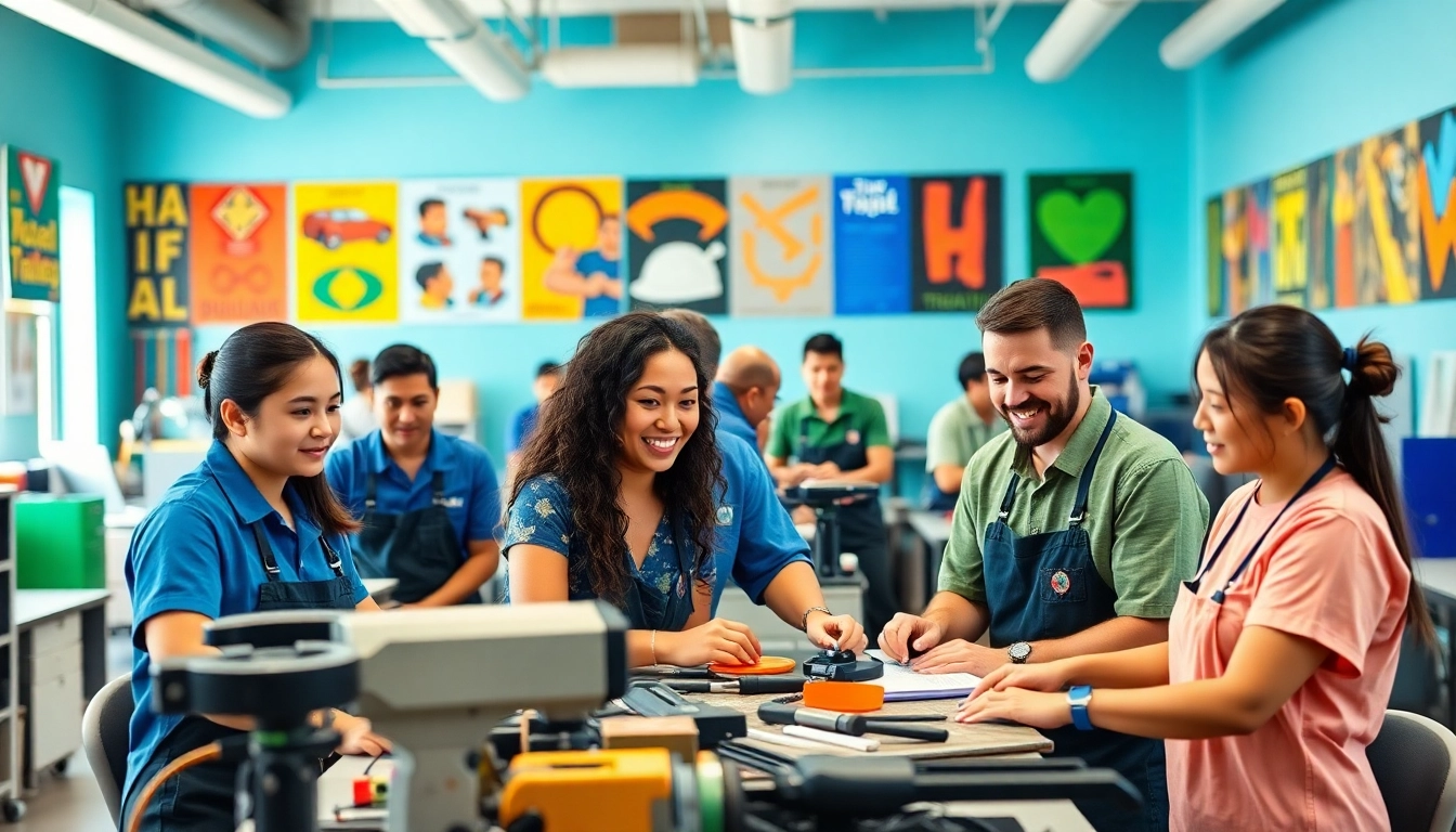 Students learning at trade schools in Hawaii, showcasing practical training and vibrant classroom activities.