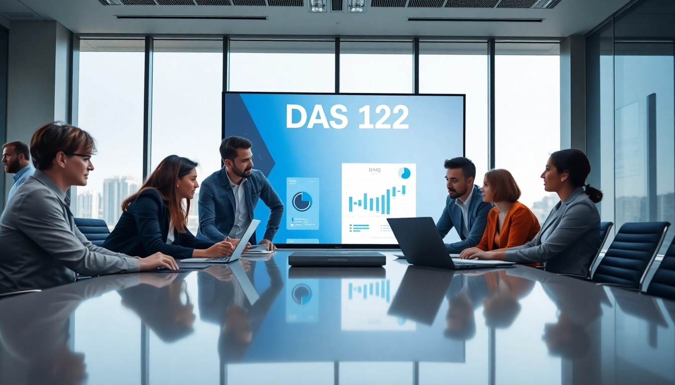 Engineers collaborating on the DAS 142 project in a bright conference room.