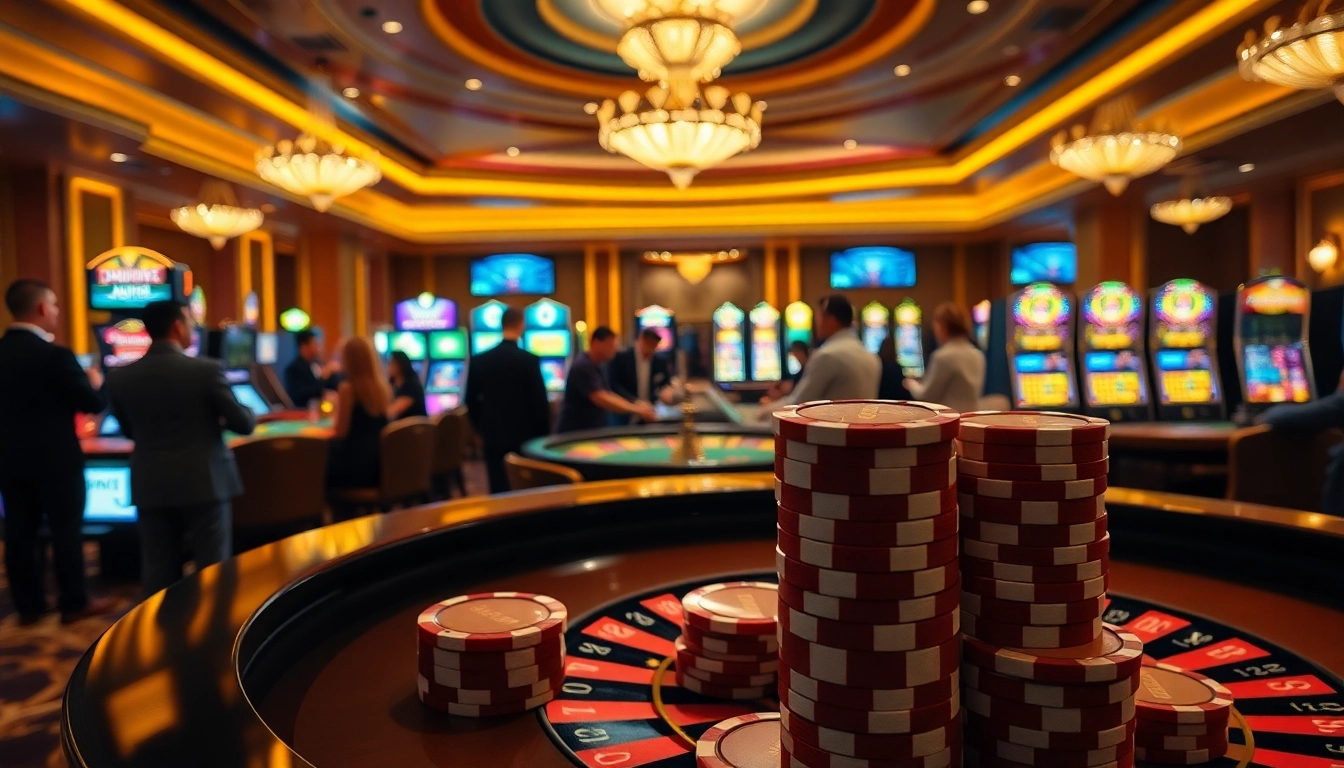 Exciting casino scene with BDTK66 poker chips and roulette table emphasizing luxury and fun.