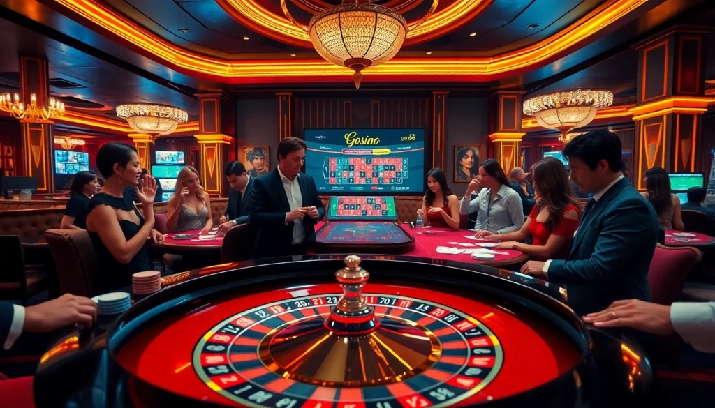 Experience the thrill of gambling at https://gg88.co.com/ with luxurious casino visuals featuring roulette and players.