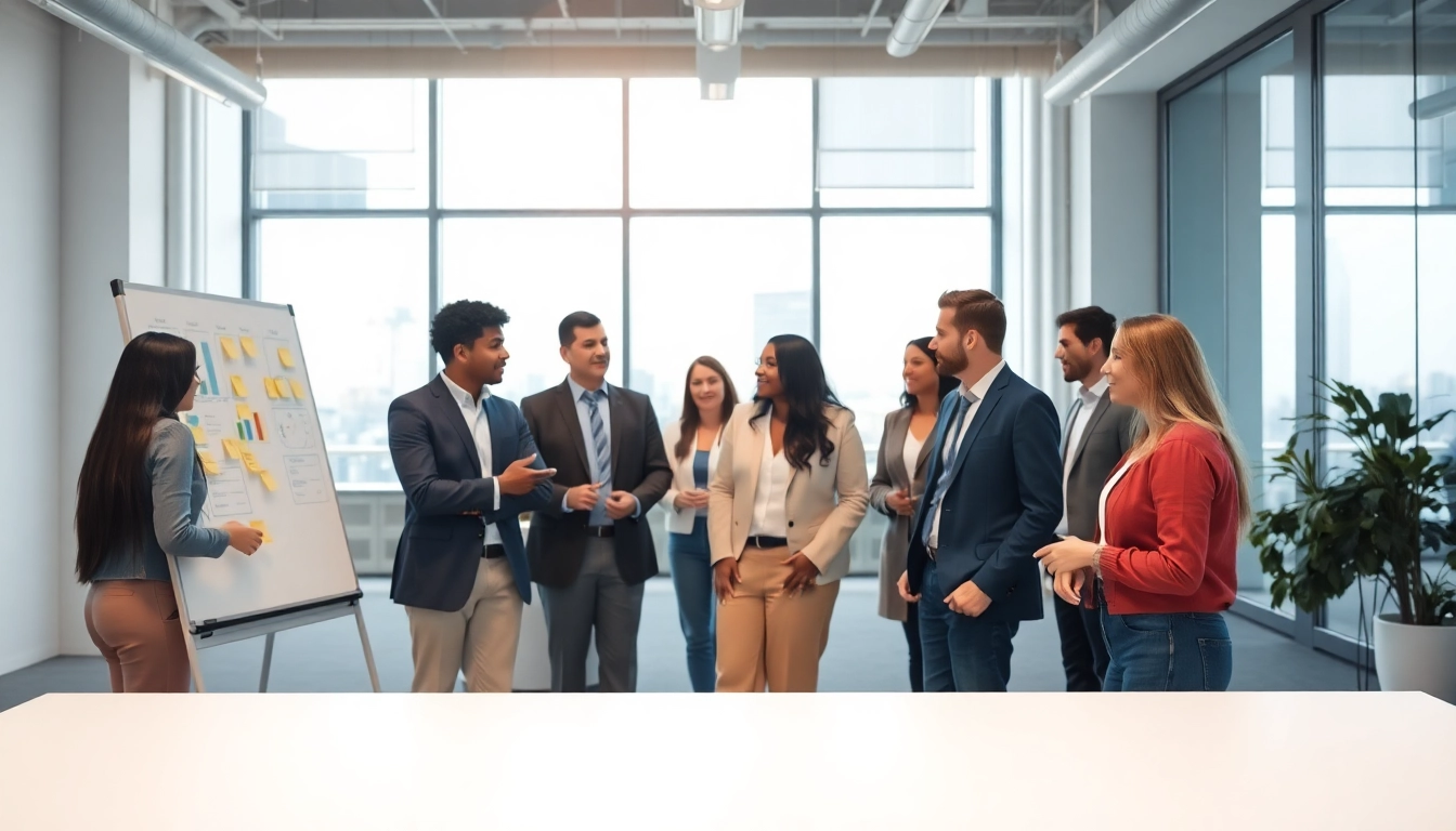 Engaged team in a collaborative workspace focused on workforce development strategies.