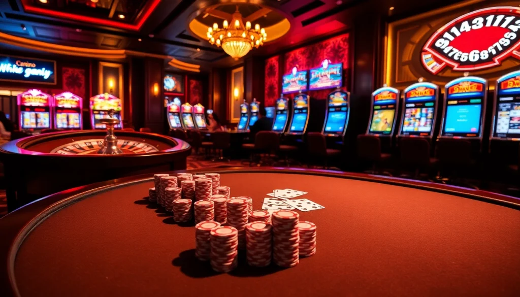 Players enjoying the excitement of gambling at XX88 with vibrant poker chips and a roulette wheel.