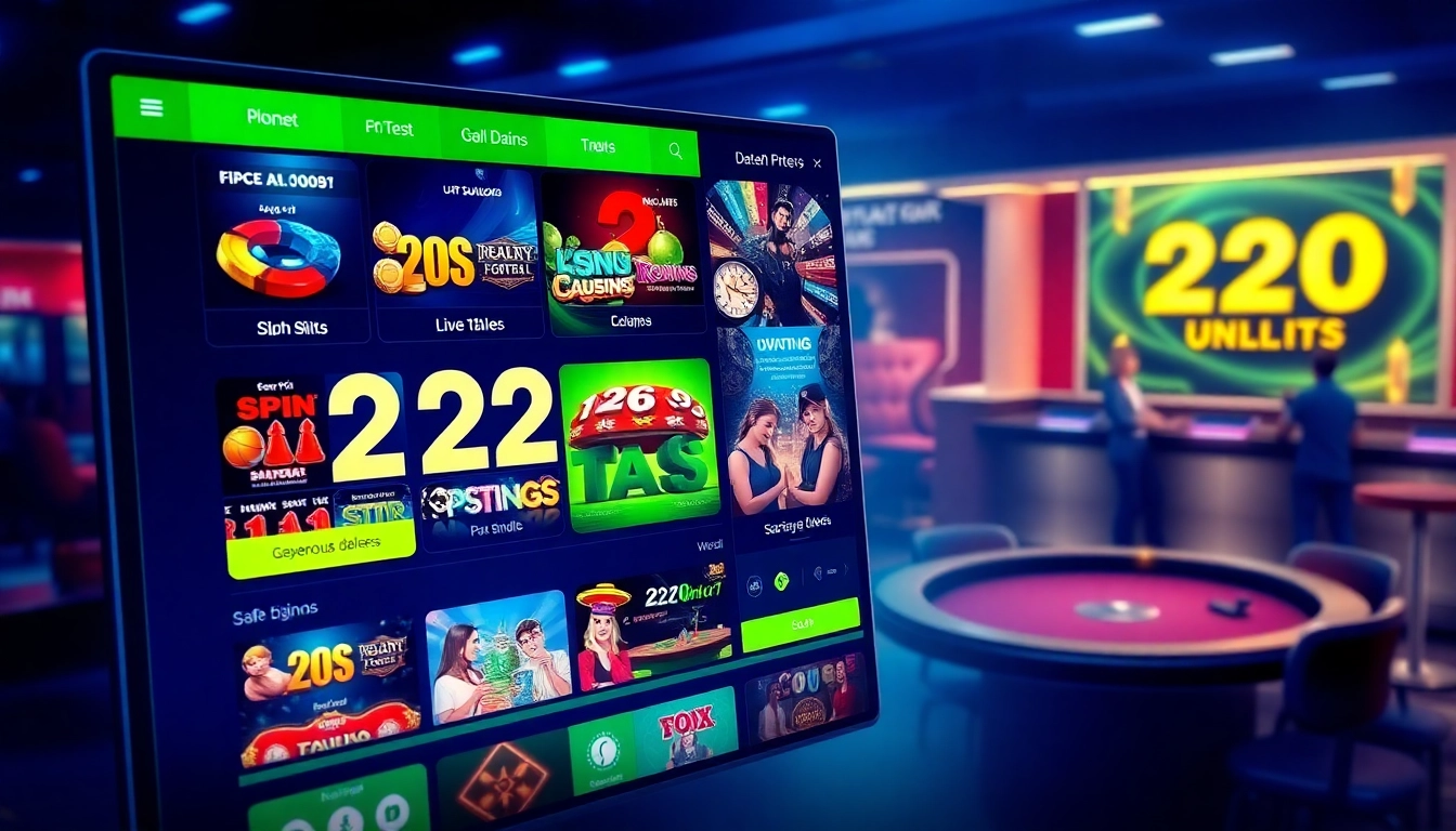 Interactive interface of 222O showcasing vibrant games and live dealers.
