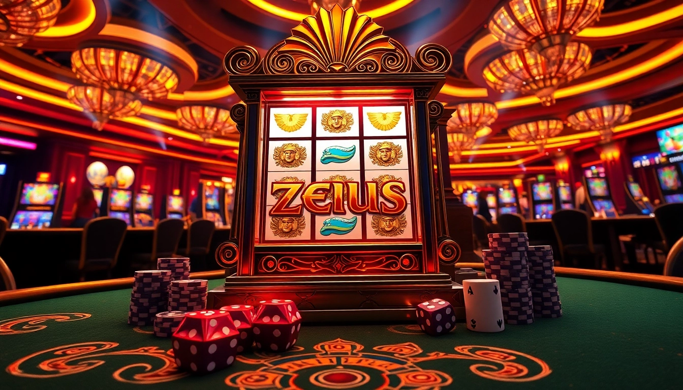 Para pemain mencoba keberuntungan mereka di mesin slot Zeus yang menarik di kasino mewah.