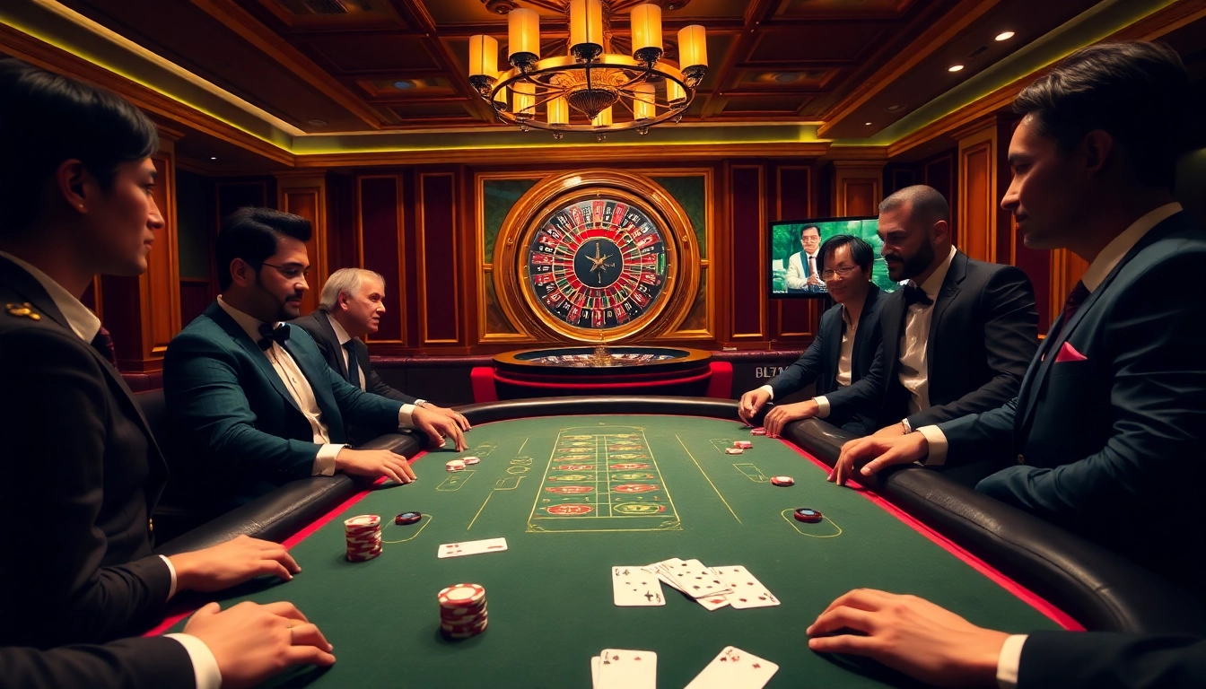 Players experience the excitement of Luckywin at a luxurious poker table filled with vibrant chips and cards.