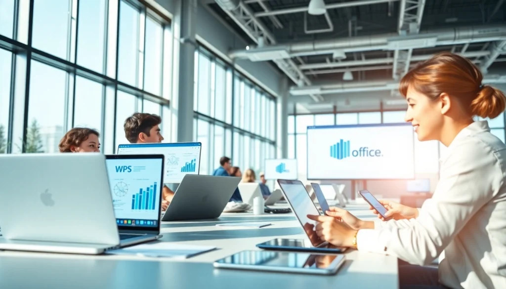 现代办公室场景中的WPS软件，展示生产力与协作
