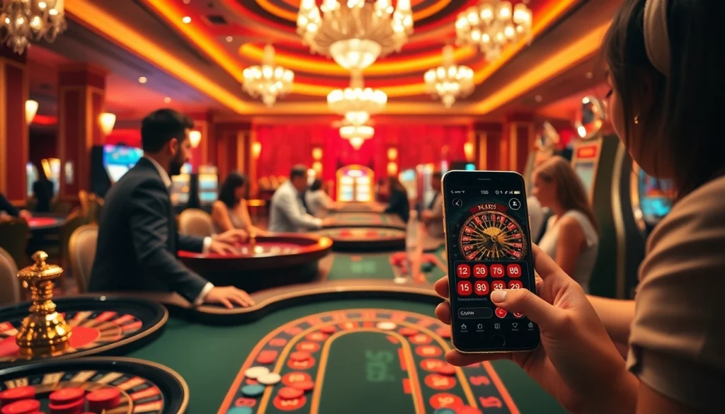 Exciting casino action featuring players on the S8 app at https://s8glx.com with roulette wheels and poker tables.