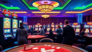 Experience the excitement of PGSLOT with vibrant casino gaming featuring slot machines and lively players.