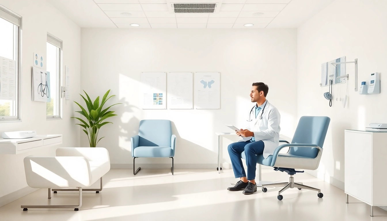 包茎手術 おすすめ — 思いやりのある医師と患者がいる現代的なクリニックのカウンセリングルーム。