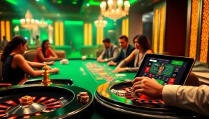 Players enjoying a thrilling poker game at a luxurious casino with 789p themed elements.