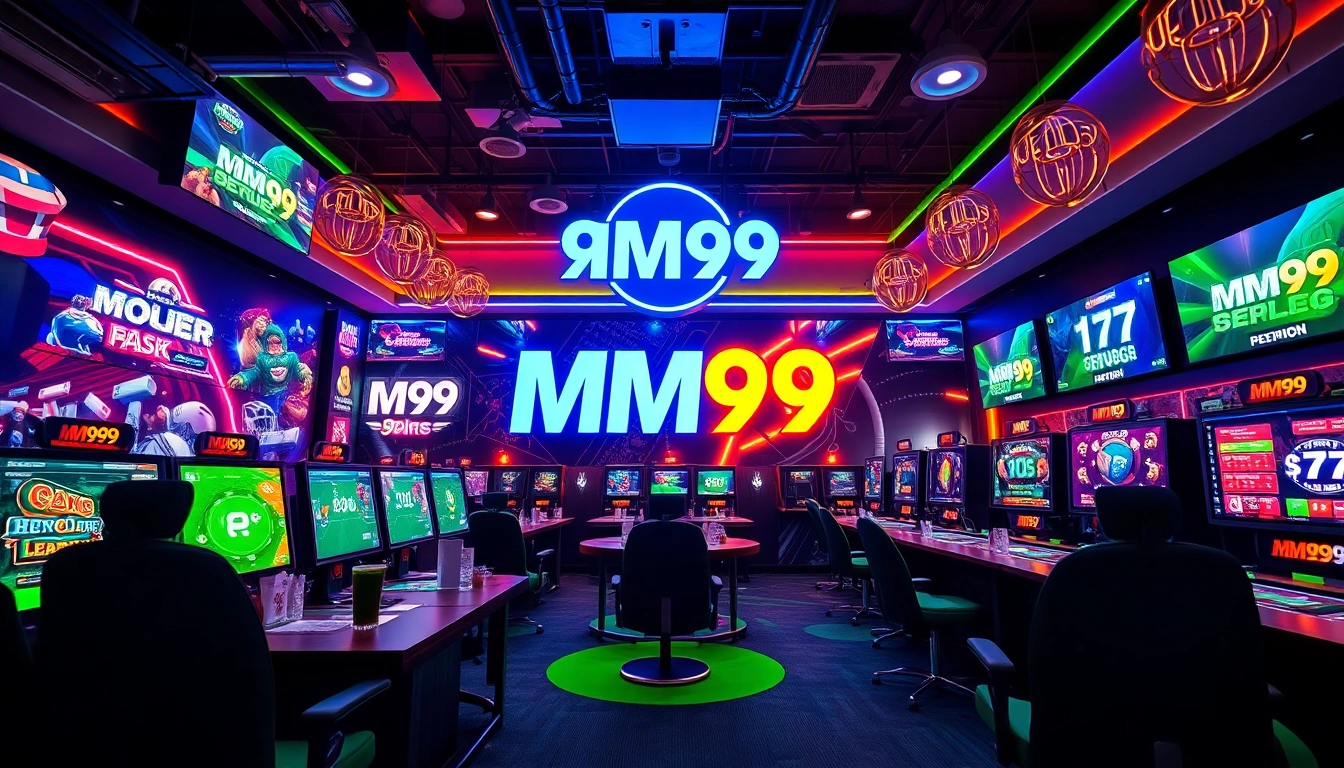Dynamic online gaming environment featuring MM99 brand elements and vibrant visuals.