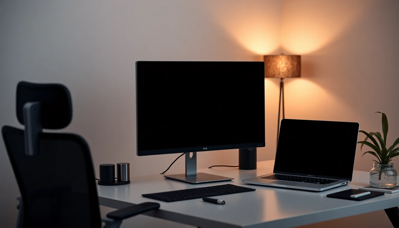 Black screen (pantalla negra) application displayed on modern workspace monitors.