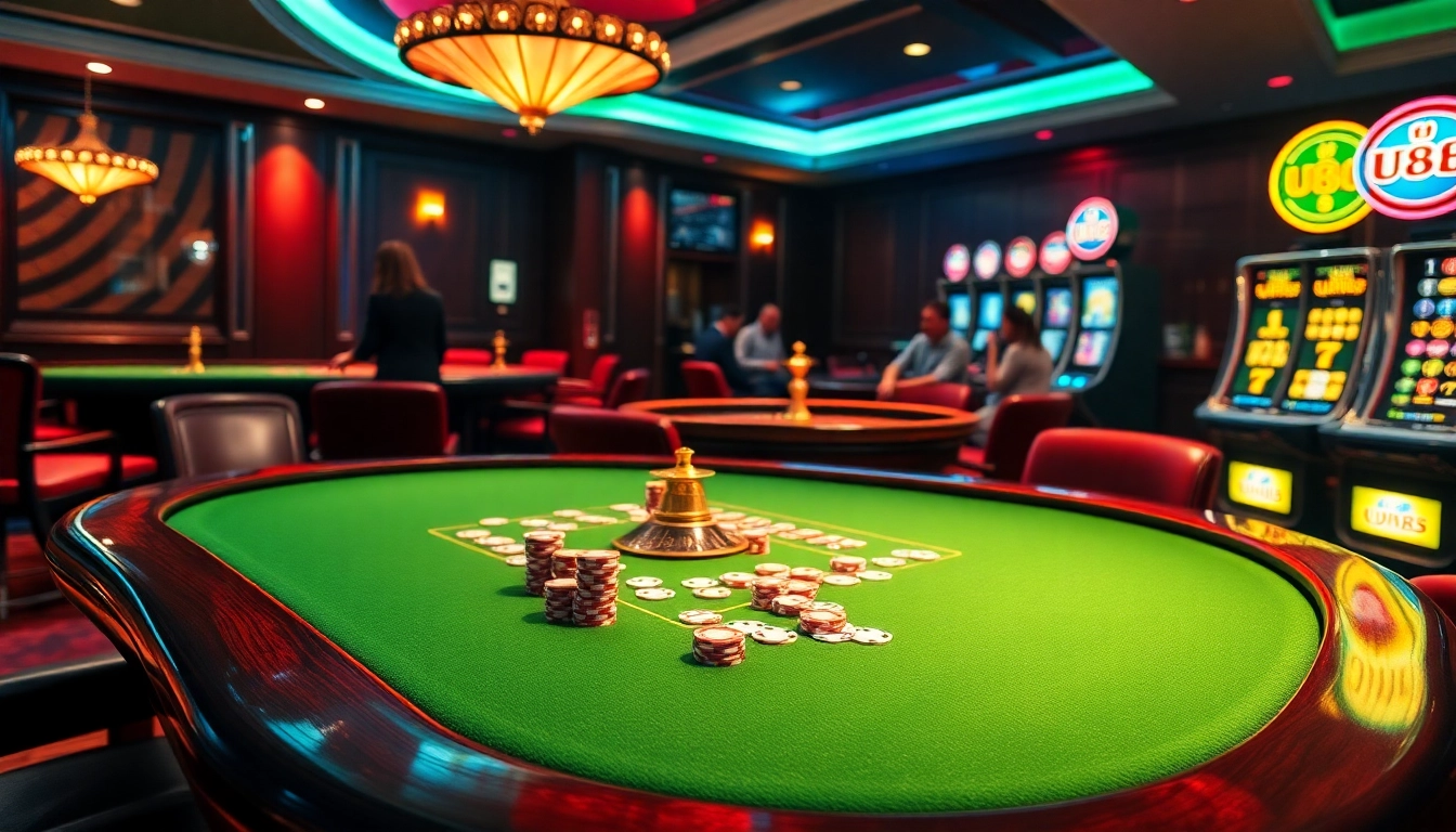 Engaging poker players utilize u88 strategies at a luxurious casino table.
