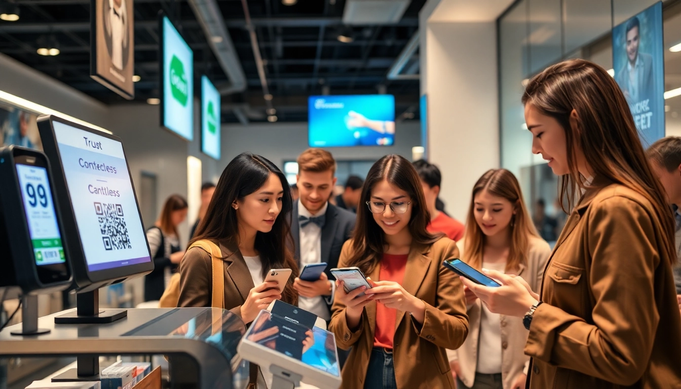 現代の小売環境で活用されているキャッシュレス決済オプション、技術と顧客の相互作用を示しています。