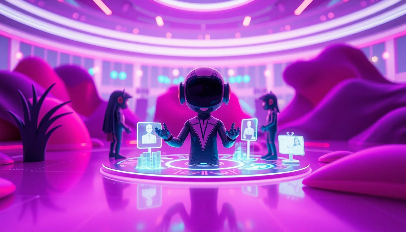 Dynamic representation of NSFW AI chat platforms featuring futuristic avatars and vibrant virtual landscapes.