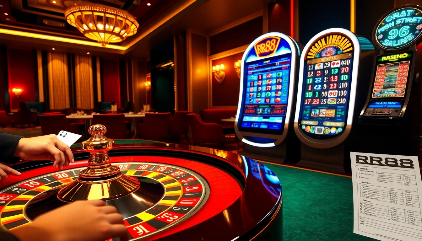 Exciting roulette game scene at RR88 showing players and vibrant casino elements.