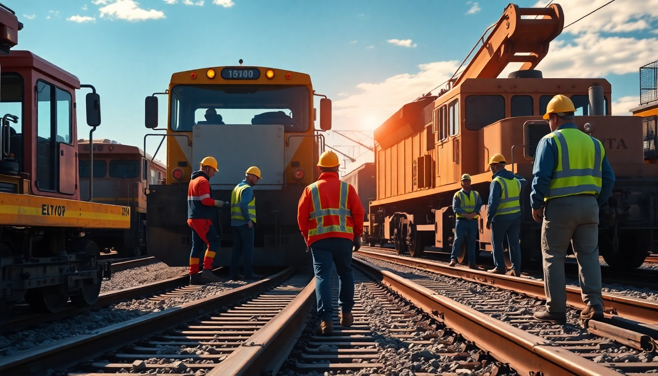 Railroad Contractors Near Me collaborating on a construction project with heavy machinery.