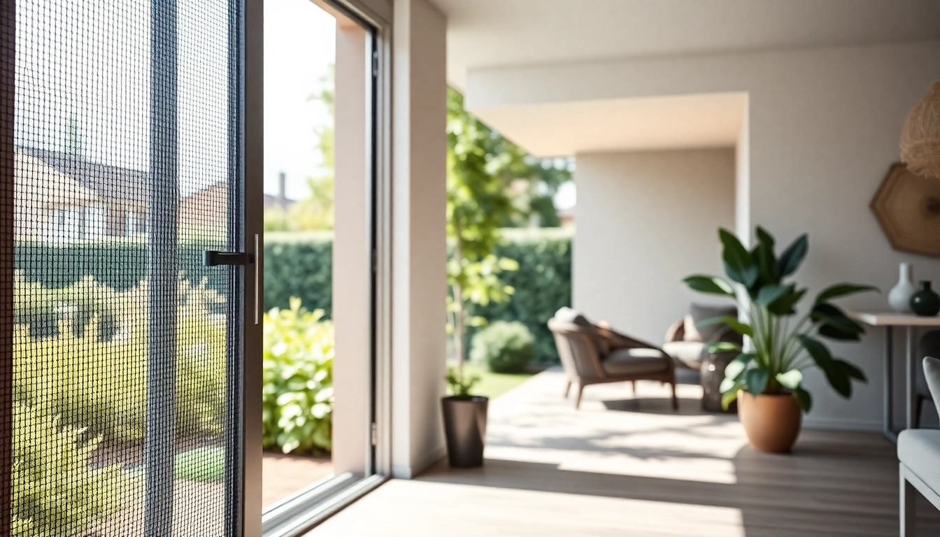 Elegant myggenet dør enhancing indoor-outdoor flow in a stylish home.