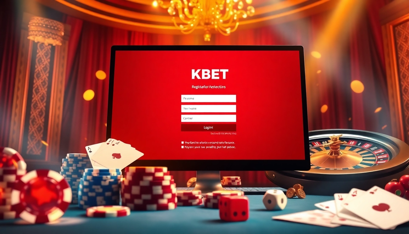 Engaging with the KBBET platform through the login interface and vibrant casino elements.