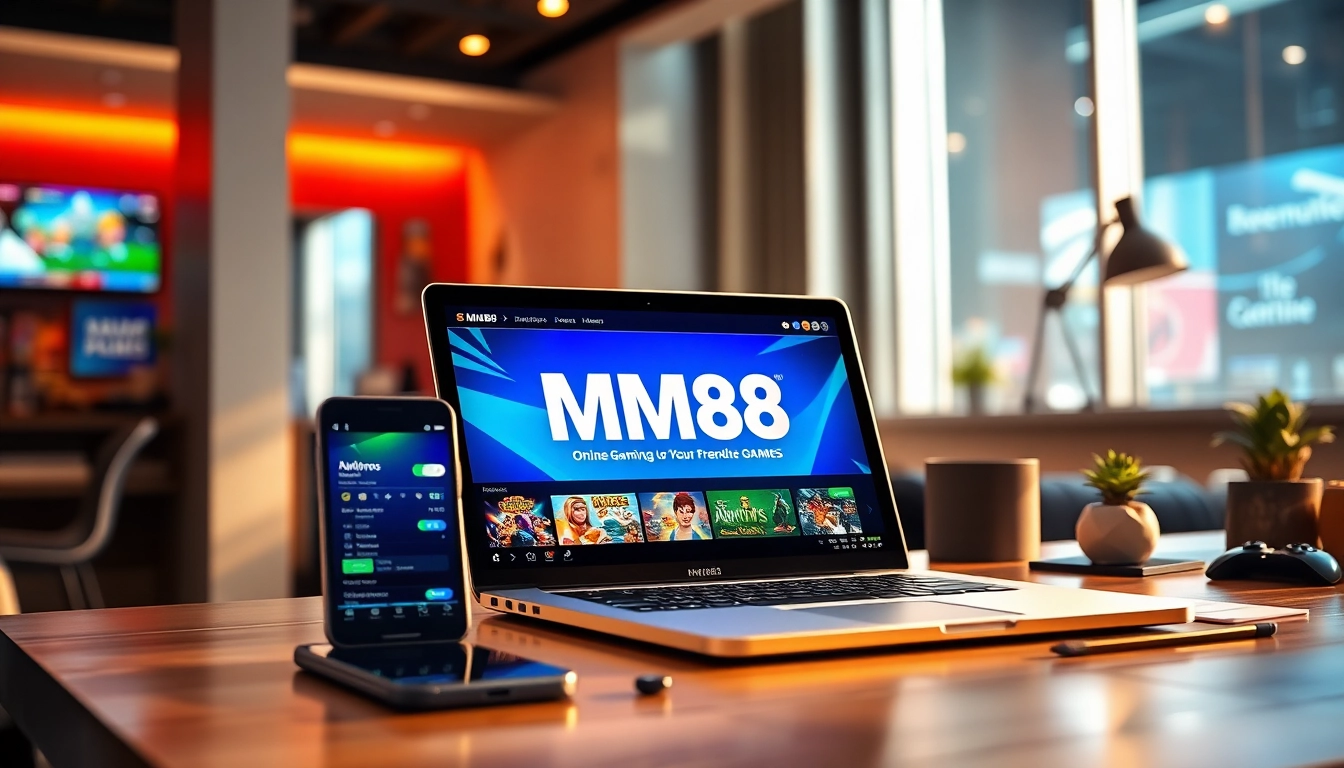 MM88 user interface showcasing a vibrant online gaming experience on multiple devices