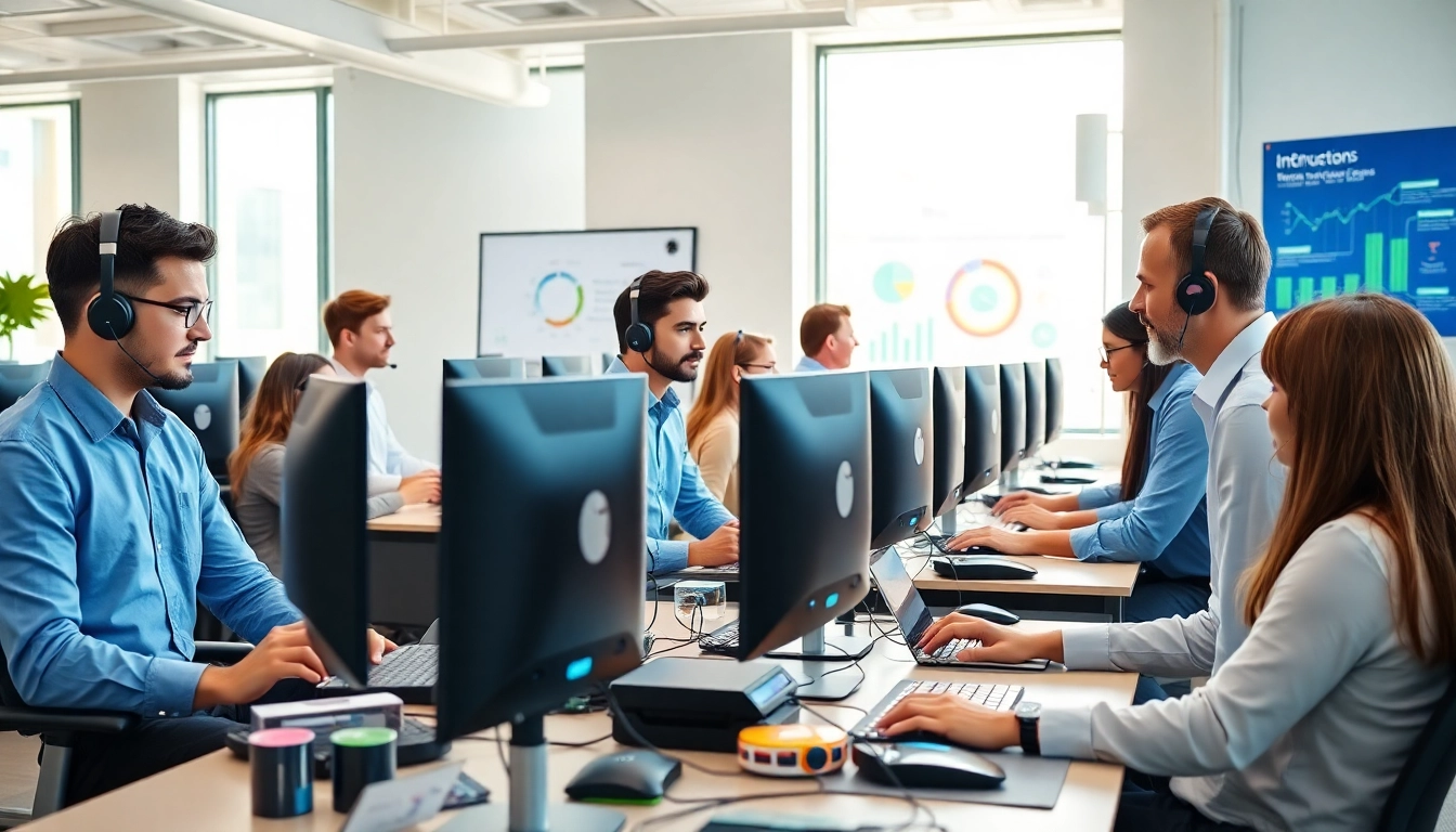 IT support services team collaborating in a modern office to resolve technical issues.