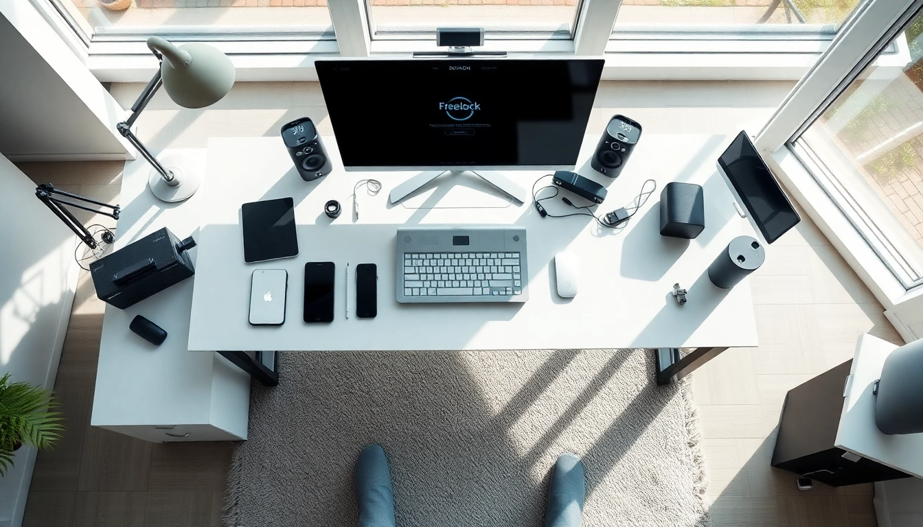 Freelock Technologie in einem modernen Arbeitsplatz mit natürlicher Beleuchtung und eleganten Werkzeugen.