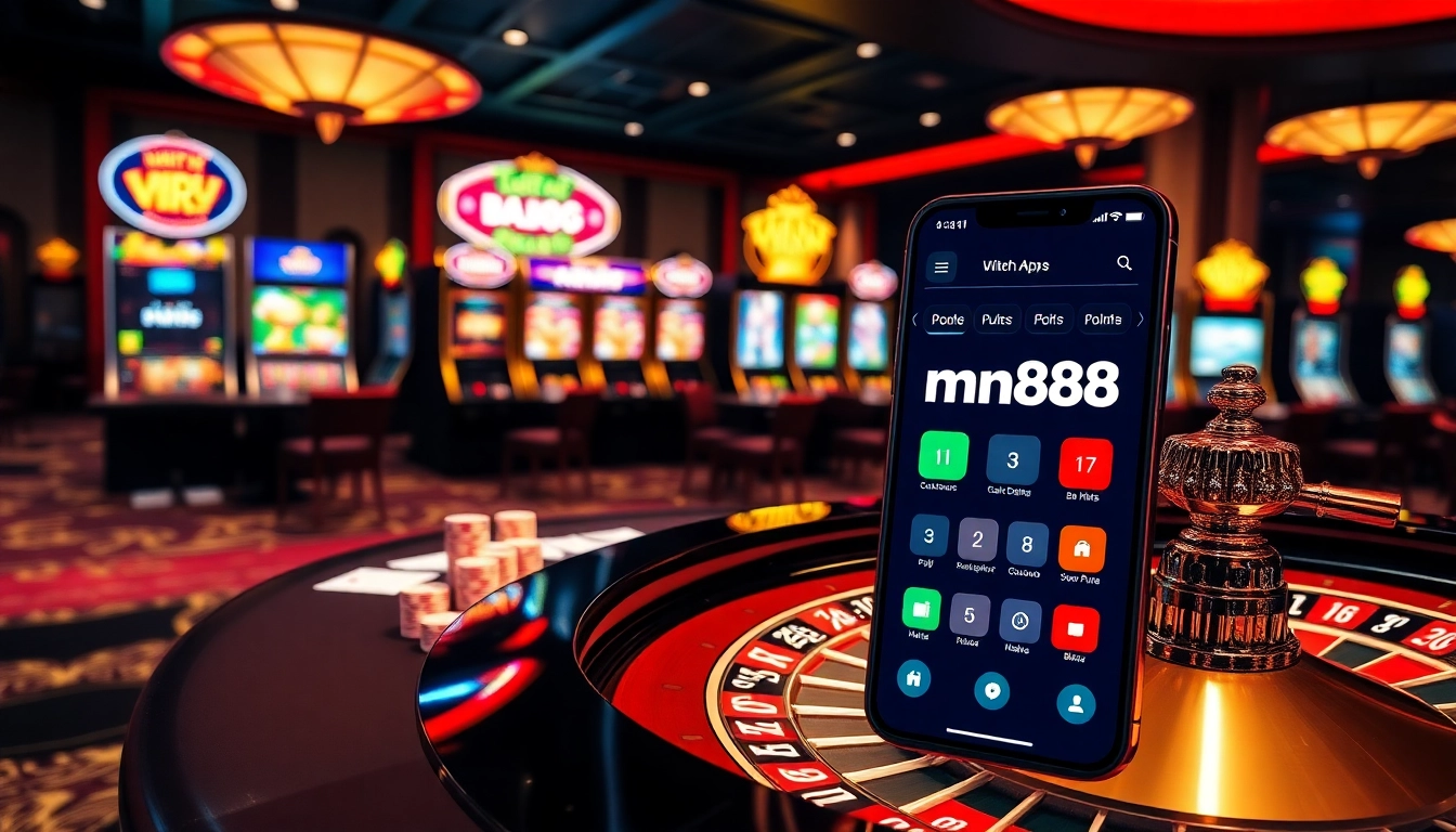 Players enjoying a thrilling game at mm88 vin casino with vibrant poker chips and dynamic slot machines.