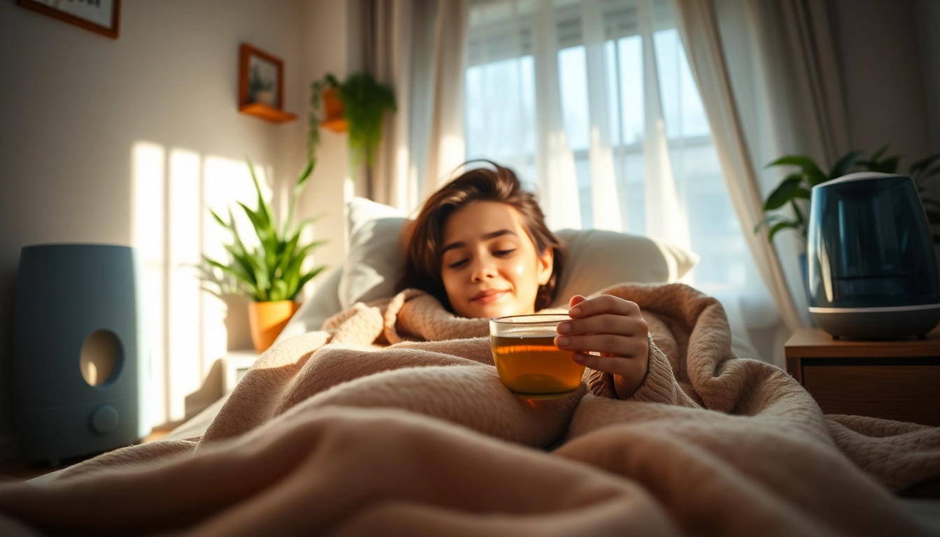 居心地の良い寝室で、風邪を速く治す効果的な方法を体験する。