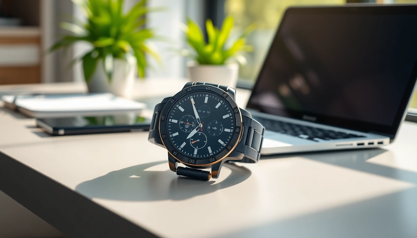 Showcasing the Explorer GPS Smart Watch with its advanced features in a modern workspace.