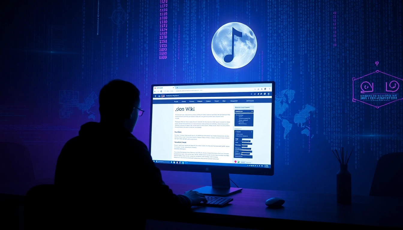 The hidden wiki displayed on a computer screen in a dark web digital landscape representing anonymity and security.