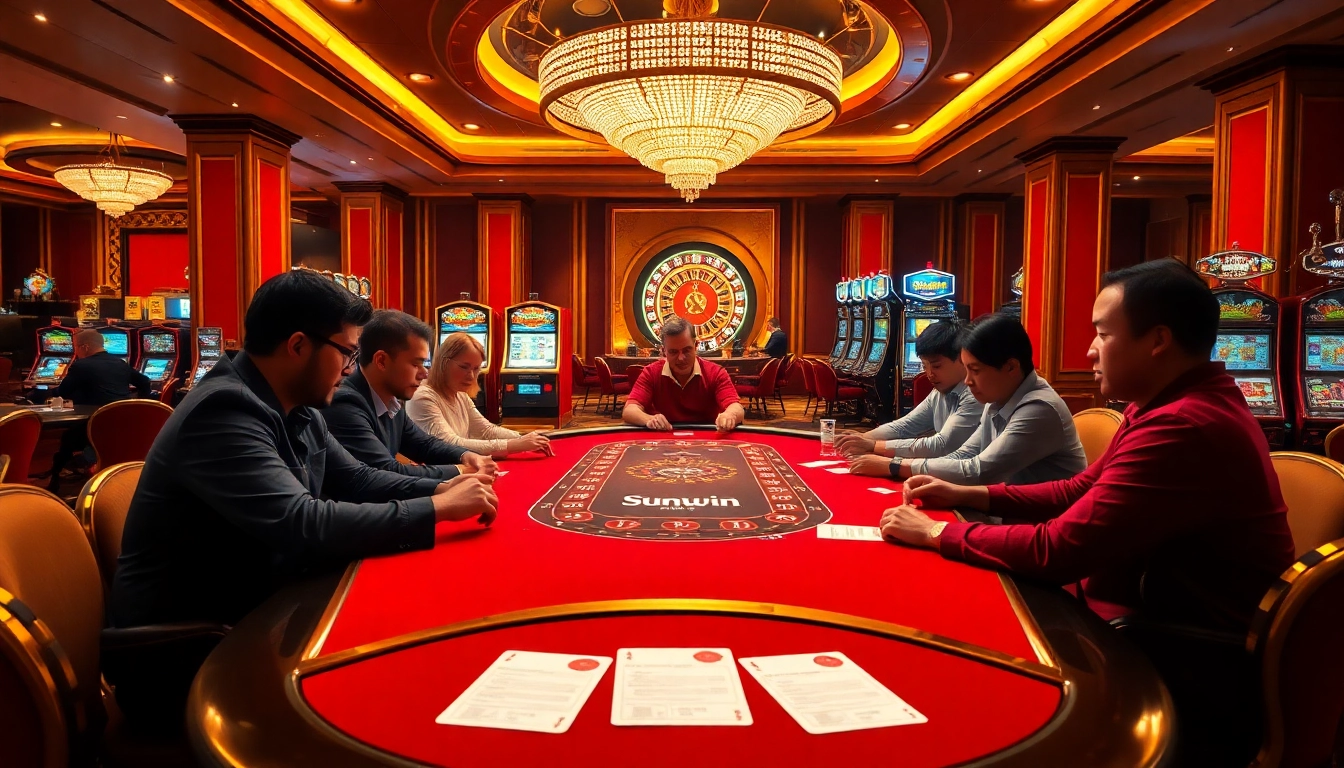 Engage in high-stakes poker at the luxurious sunwin casino, with vibrant colors and excitement.