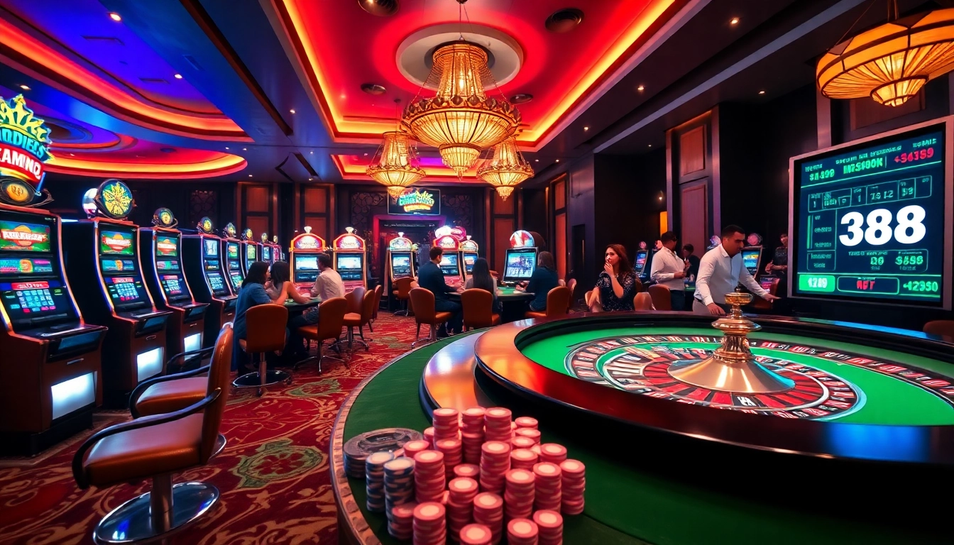 Exciting casino gaming scene showcasing MV88 as players engage in thrilling betting activities.