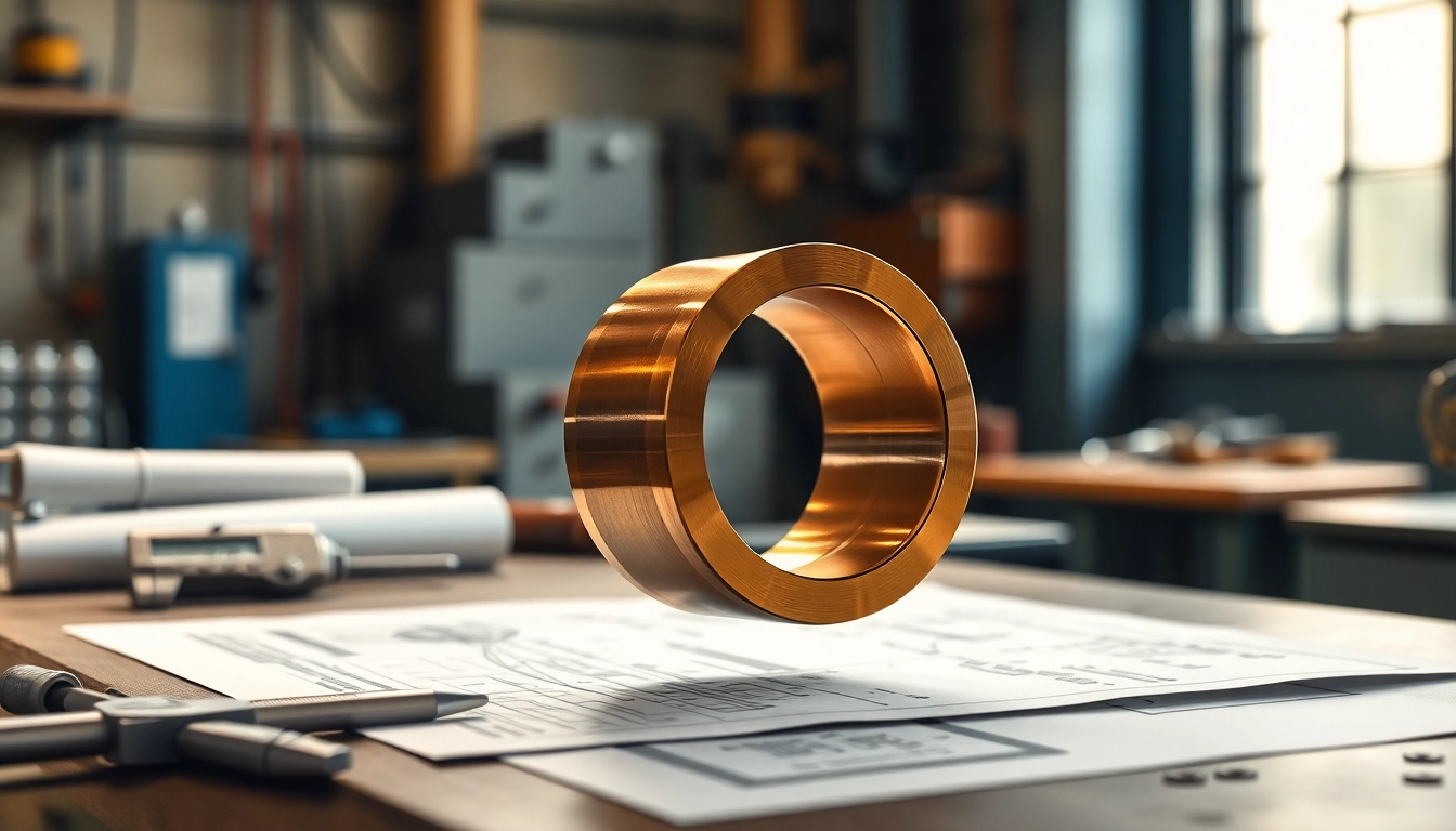 Bucsa bronz grafitat afişată cu unelte de precizie pe un banc de lucru industrial.